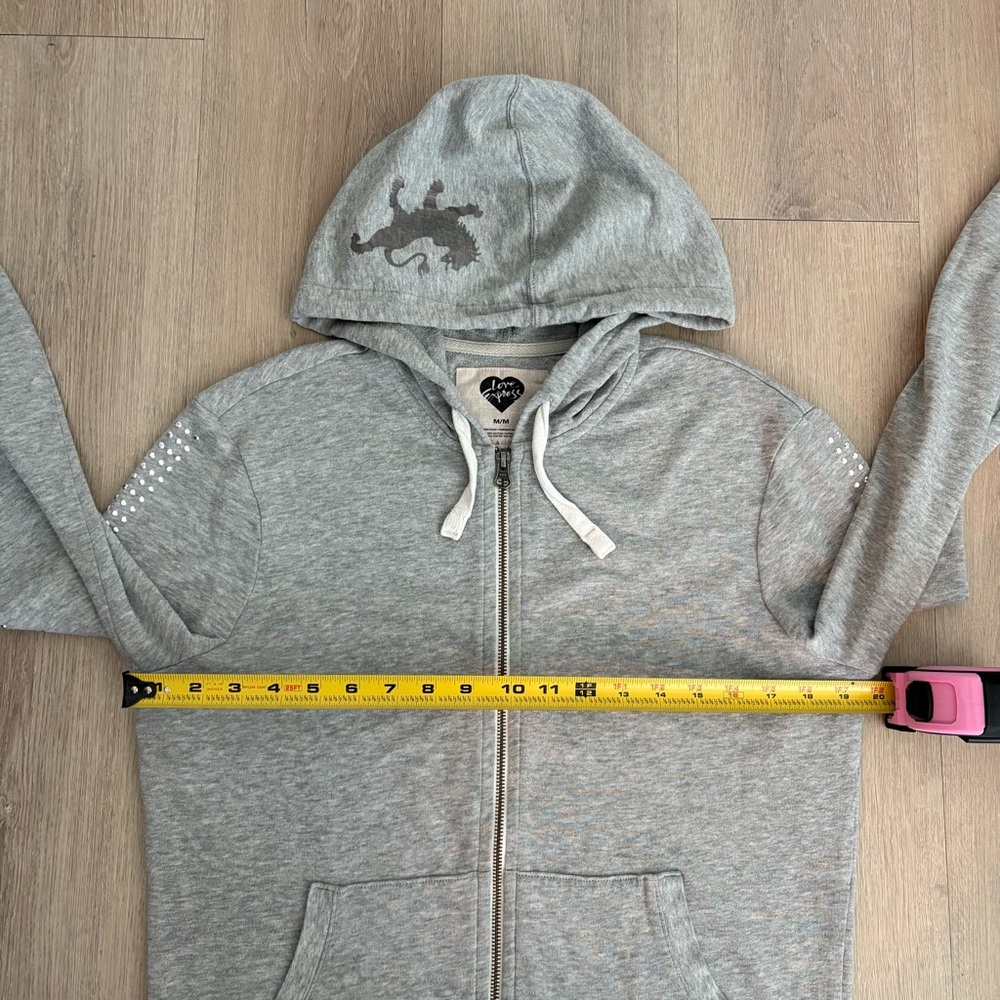 Express Womens Hoodie Medium Gray Silver Studded Lightweight Y2K Casual Comfy - Picture 10 of 12